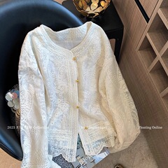 新中式提花刺绣蕾丝长袖衬衫女装2025早秋国风气质温柔感上衣