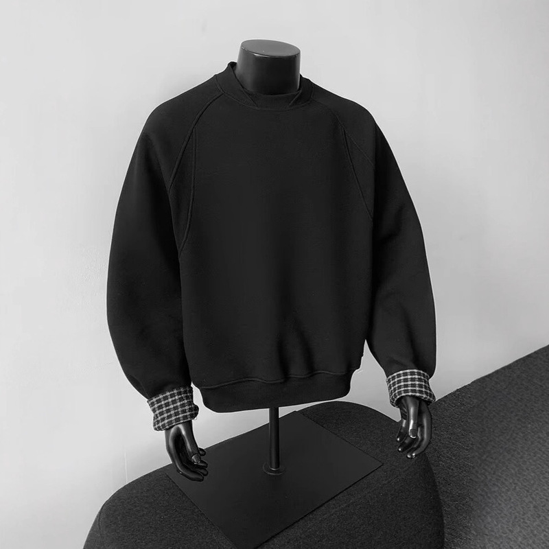 Navy Blue Heavy Fake Two-Piece Deconstructed Patchwork Sweatshirt Men's Autum Design American Cleanfit Short Jacket