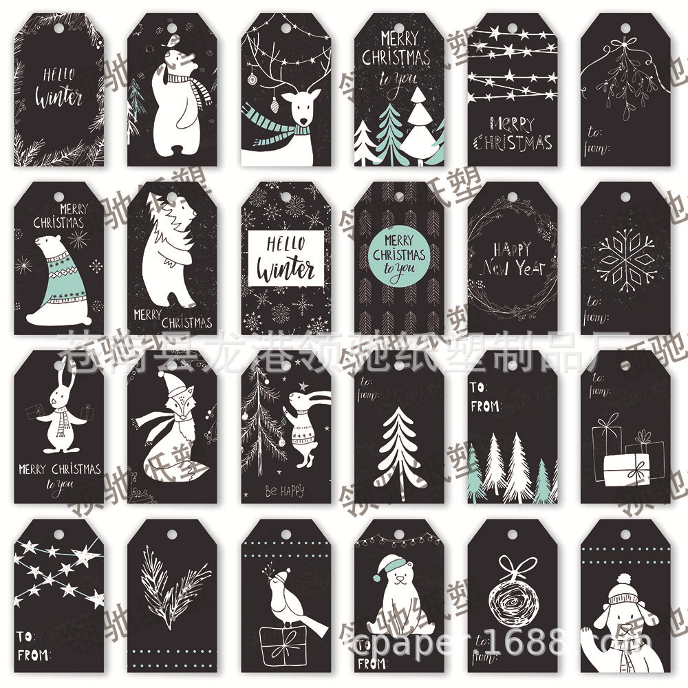 黑板粉笔画风动物组合圣诞牛皮吊牌甜品包装礼物留言标签装饰