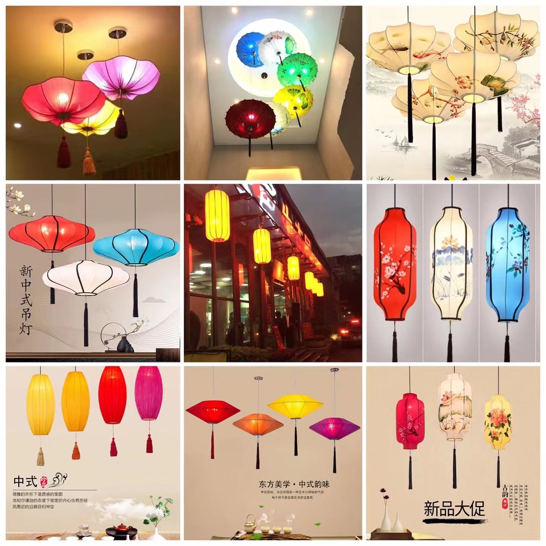 新中式布艺灯笼手绘中国风仿古吊灯客厅火锅茶楼餐厅过道创意灯笼-阿里巴巴