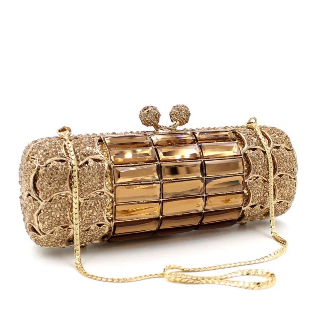 Bolsa de diamante de aleación metálica transfronteriza, bolsa de diamante de oro, bolsa de mano, bolsa de cilindro, bolsa de embrague