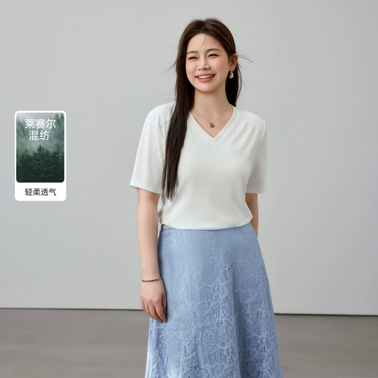 [Простая свободная ленивая футболка с V-образным вырезом Lycel] Funny Show большой размер женский толстый mm2025 весенний новый