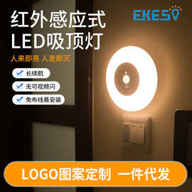 外贸干电池LED人体感应灯吸顶灯自动感应小夜灯面板灯壁柜灯