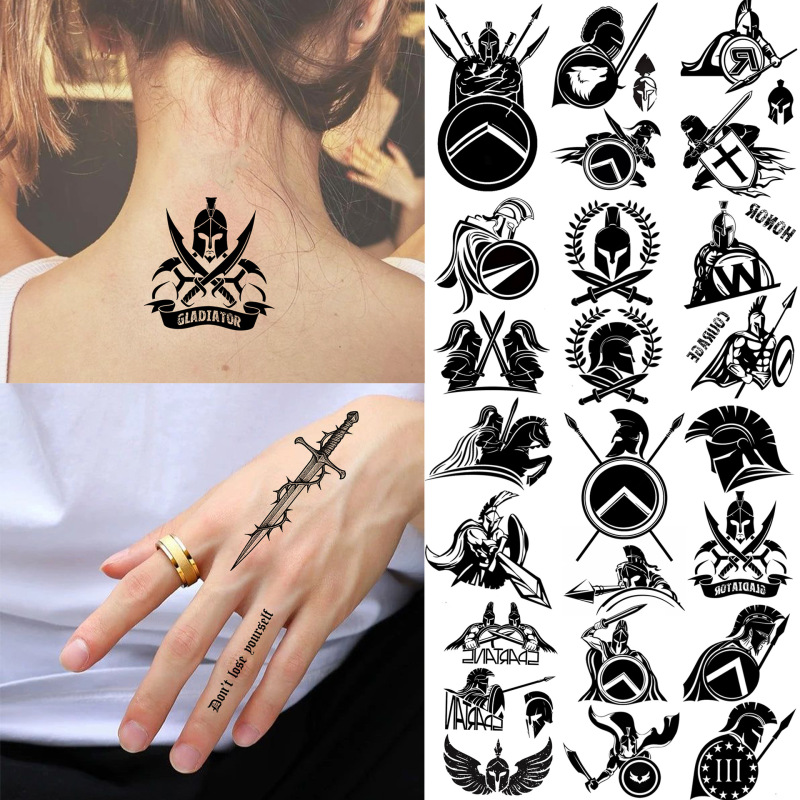 European and American Cross-Border Warrior Temporary Tattoo Stickers Tmeu Amazon Tattoo Waterproof Water Transfer Tattoo Stickers for the Back of the Hand