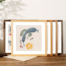 实木质相框挂墙正方形画框装裱国画字画裱框十字绣原木边框架复古