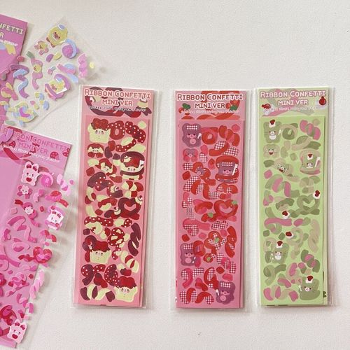 Korean Version Cute Ribbon Bear Sticker Laser Sparkling Gukka Handmade Album Gukpan DIY Decorative Material
