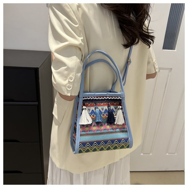 Shangxin estilo nacional bolso portátil de verano 2024 nuevo bolso de borda retro bolso de hombro de moda