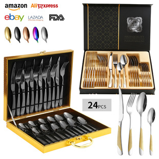 Cross-border Amazon gift box 1010 western food knife, fork and spoon 4 components western food steak knife stainless steel tableware 24 piece set