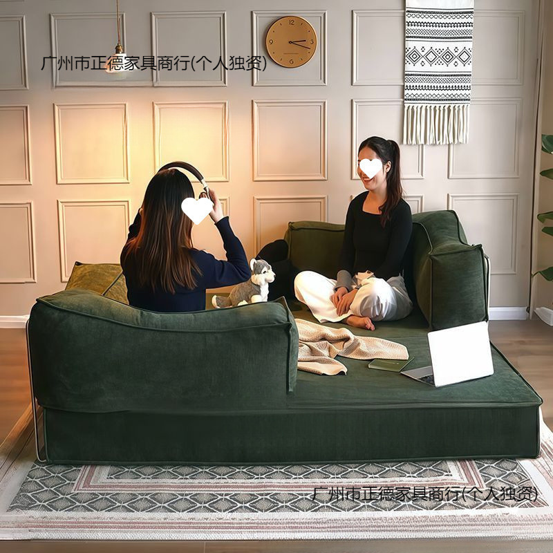复古布艺沙发床小户型客厅卧室家用可折叠拆洗双三人两用模块沙发|undefined