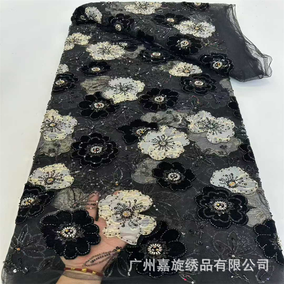 Nuevo oro estampado ogan tela de bordado láser flocado retro chino cheongsam vestido de moda tela de encaje