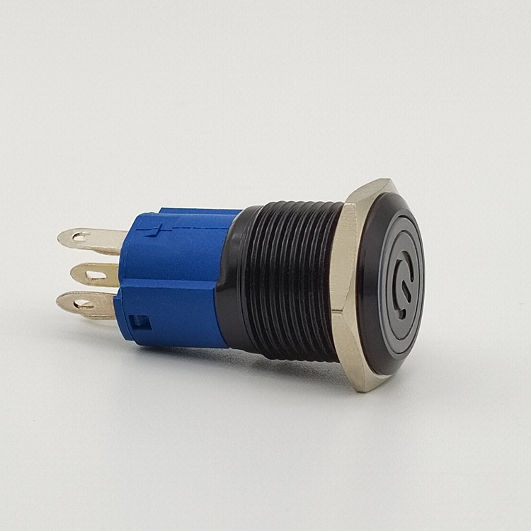 金属按钮开关16mm 黑色环形金属铝氧化 自锁自复位 防水型