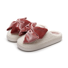 ins希音热卖天鹅绒蝴蝶结棉拖鞋女室内圣诞节礼物保暖毛拖Bow现货