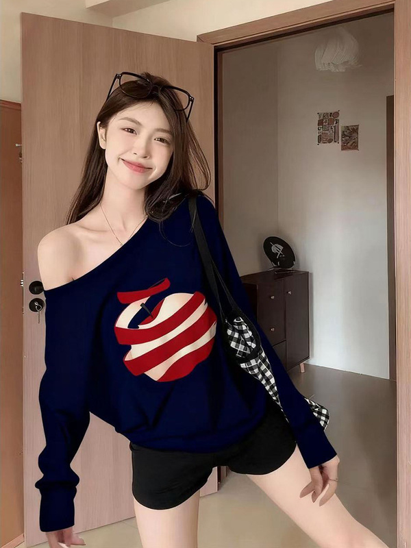 韩系ins风斜肩露肩小上衣T恤宽松显瘦辣妹长袖早秋百搭超好看上衣|undefined