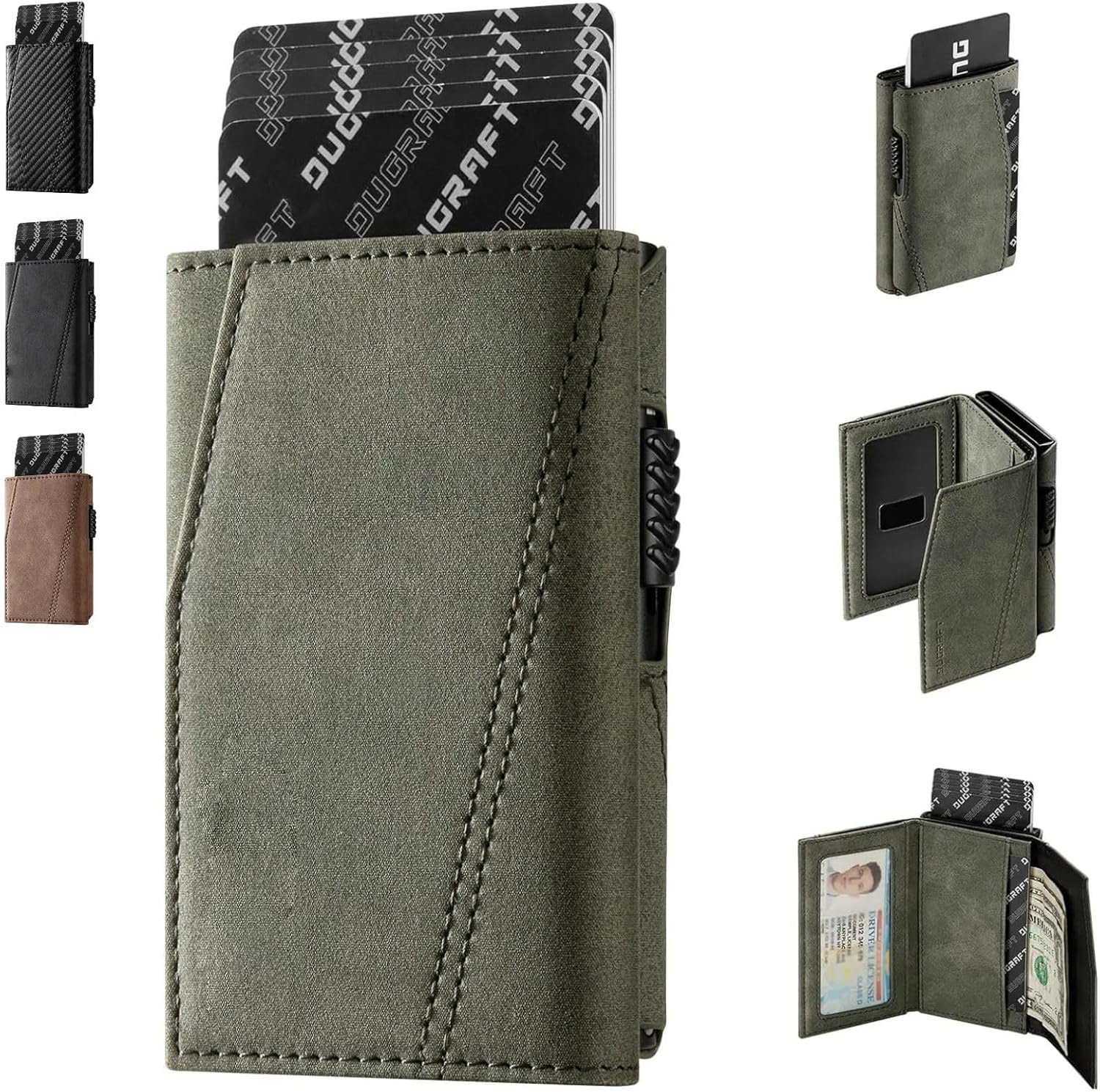 Amazon side push corto RFID anti-robo bolsa de tarjeta de deslizamiento triple multi-clip de dólar bolso de cuero comercial ultra delgado