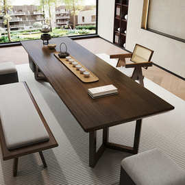 侘寂风实木茶桌家用创意原木大板泡茶桌子现代简约茶台客厅茶桌椅