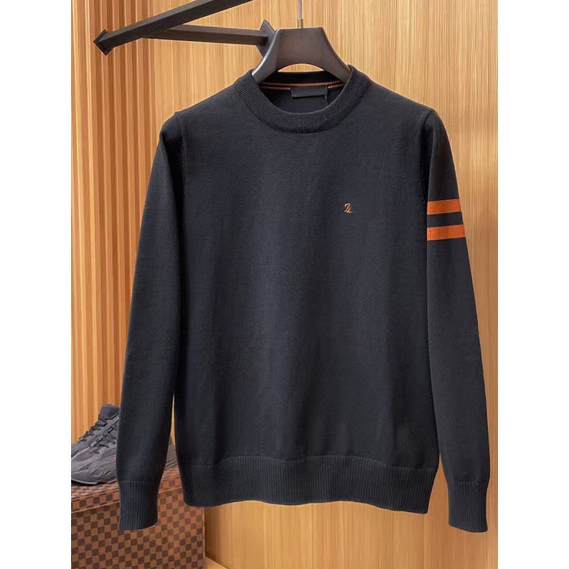 Europe-Z Asia 2025 Autumn/Winter New Arrival Letter Embroidery Color Block Sleeve Yarn Blend Crew Neck Sweater Men's Knitwear