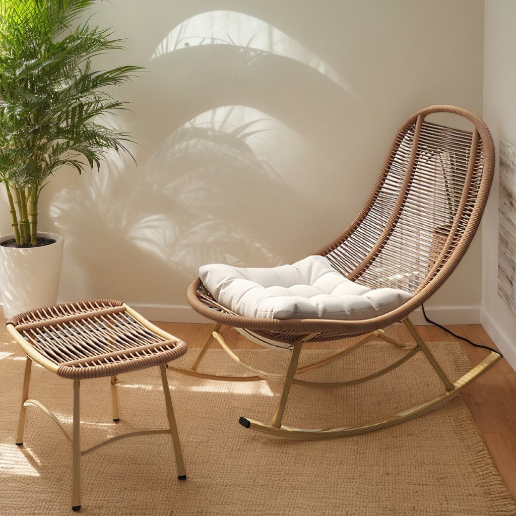 Rocking Chair, Moon-Shaped Leisure Chair for Home Use, Suitable for Adults to Sleep On, Garden Balcony Rattan Chair, Outdoor Patio Chair, Lounge Chair
