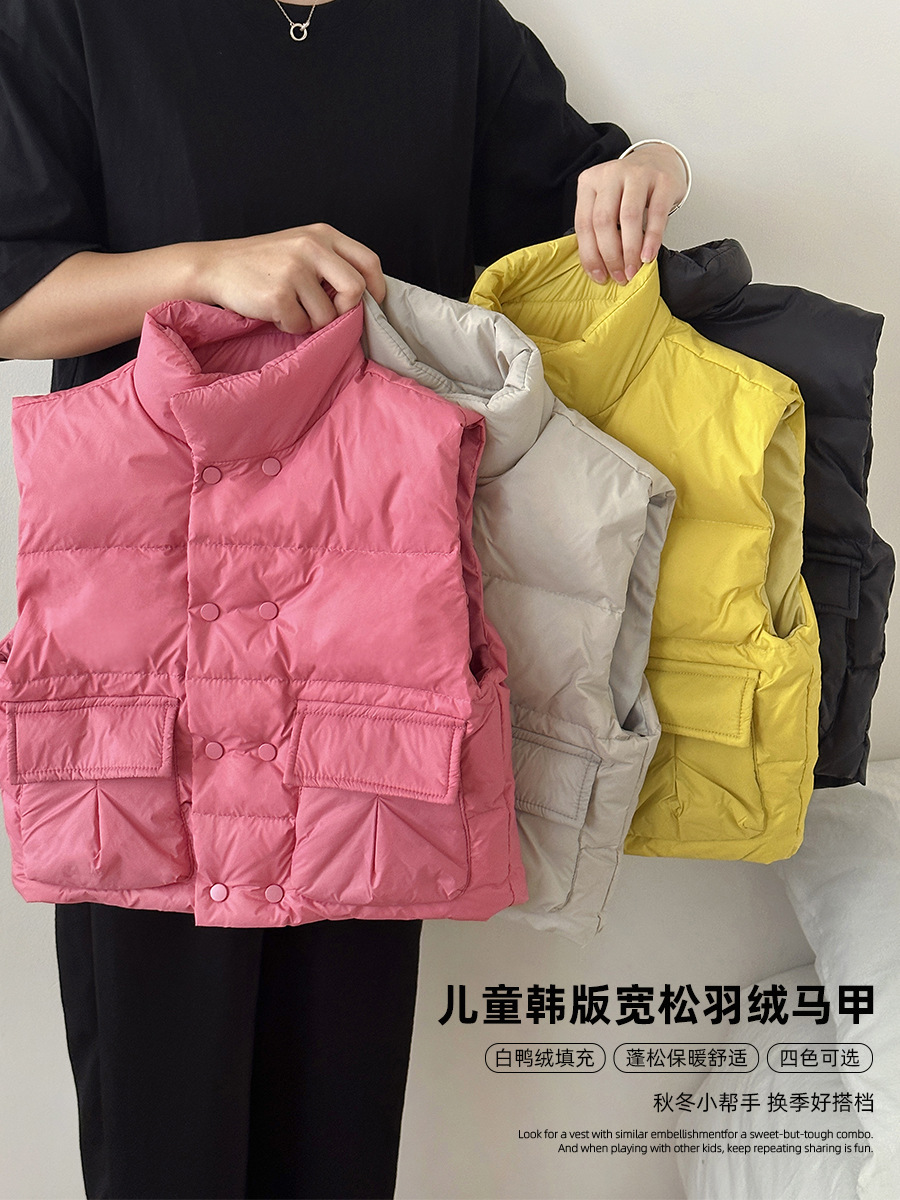 2023 nuevos niños abajo chaleco estilo coreano niños y niñas otoño e invierno Bebé pato blanco abajo chaleco vivo al por mayor