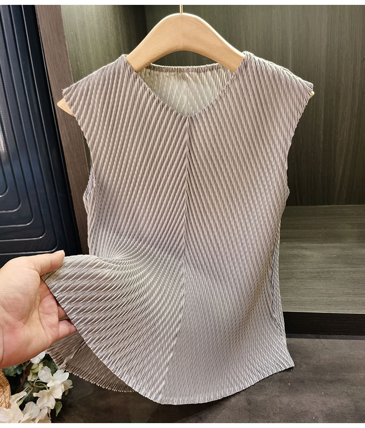 Áo thun ngắn tay cổ chữ V xếp ly vảy rồng đơn giản, thanh lịch đa năng, thiết kế tôn dáng cho nữ mùa hè — Màu đen, Màu xanh lục nhạt, Màu hồng, Màu trắng chi tiết 12