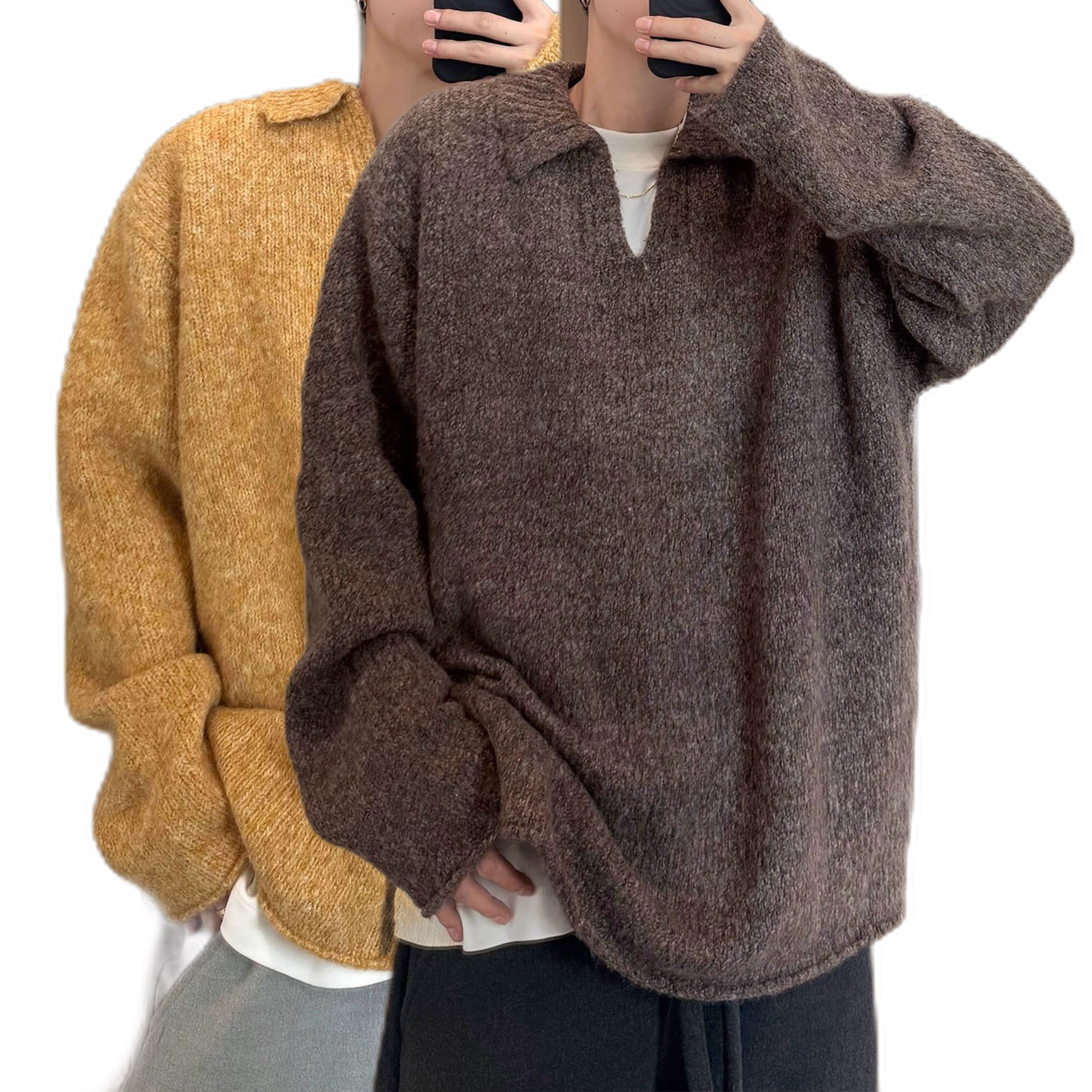 Explosiones transfronterizas de tamaño grande europeo polo camiseta de cuello V camiseta de punto suéter hombre camiseta de estilo viejo fábrica al por mayor