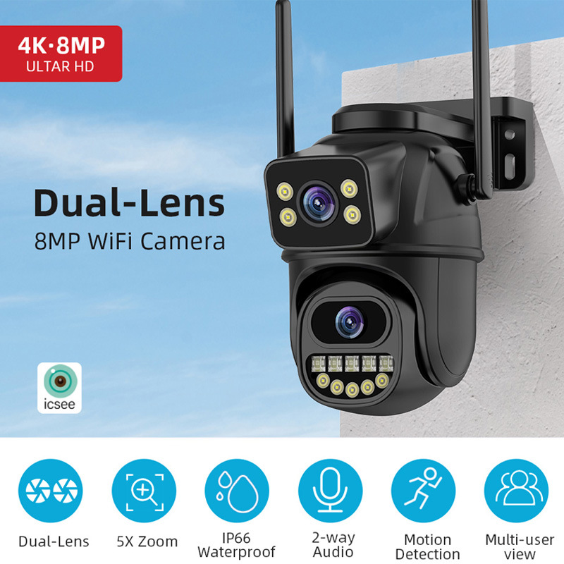 Dual lens picture surveillance camera home HD wireless camera outdoor wifi network cross border monitor