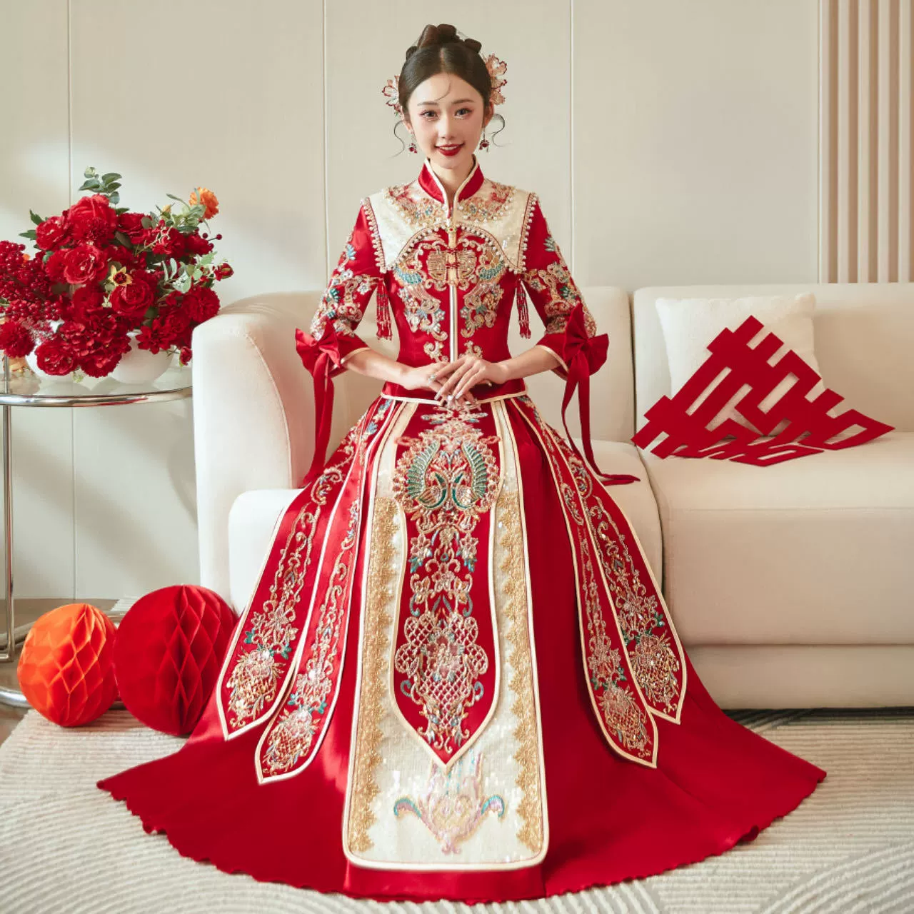 Платье xiuhe для невесты 2023 Новое свадебное платье в китайском стиле приталенное платье с драконом и Фениксом шоу-кимоно женское свадебное платье высокого класса