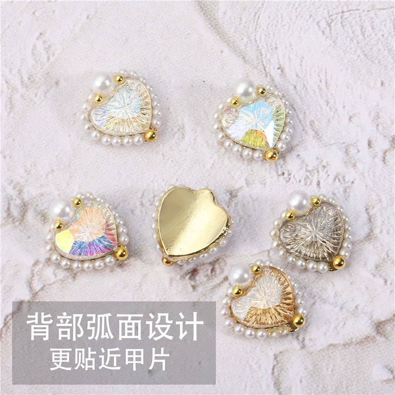 Internet celebridad nuevo estilo manicura corazón alivio diamante tridimensional perla