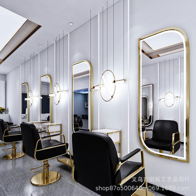 Espejo de Barbería con Luz, Estación de Espejo para Salón de Belleza, Espejo de Pared de una Sola Cara para Cortar el Cabello, Hacer Permanentes y Teñir, Venta al por Mayor de Fábrica