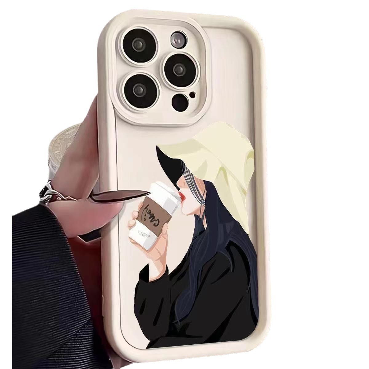 Coffee girl para iphone16pro funda para teléfono móvil Apple 15 anti-caída 14 art 13promax nuevo 12x
