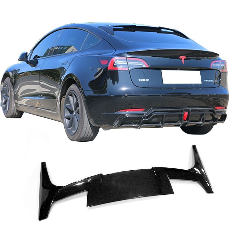 Suitable for Tesla Model3/Modely Modified Rear Wing Top Wing Spoiler Exterior Decoration Bright Black Carbon Fiber