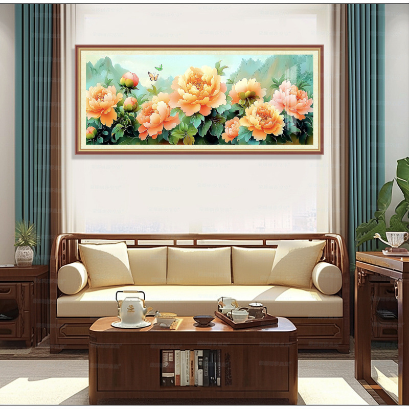 [Algodón importado] Mona Lisa Real bordado a mano Peony nuevo estilo chino sala de estar bordado a mano image 2