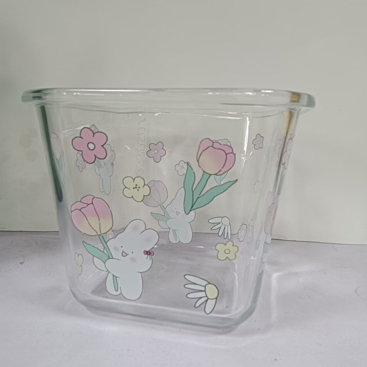 Bolimei sala de flores conejo de vidrio resistente al calor crisper con tapa sellada caja de Bento tazón de vidrio