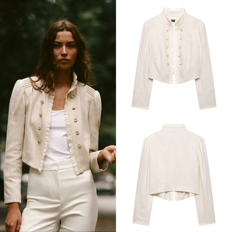 Foreign Trade European and American Women's Clothing 2026 Autumn Vintage Palace Style Stand Collar Slim Fit Ruffled Shell Button Blazer Foreign Trade European and American Women's Clothing 2026 Autumn Vintage Palace Style Stand Collar Slim Fit Ruffled Shell Button Blazer