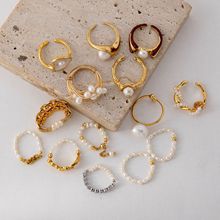 轻奢经典复古百搭高级感天然真珍珠戒指ins风镀18k金简约小众个性