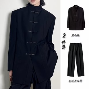 New Chinese Style Stand Collar Blazer Suit Black High-End Loose National Trend Dk Uniform Chinese Style Tang Suit