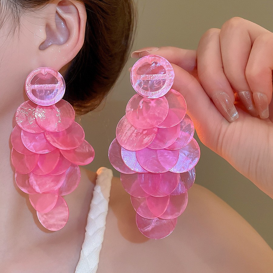 Pendientes de borla de flores de tela de aguja de plata Pendientes de estilo de vacaciones junto al mar