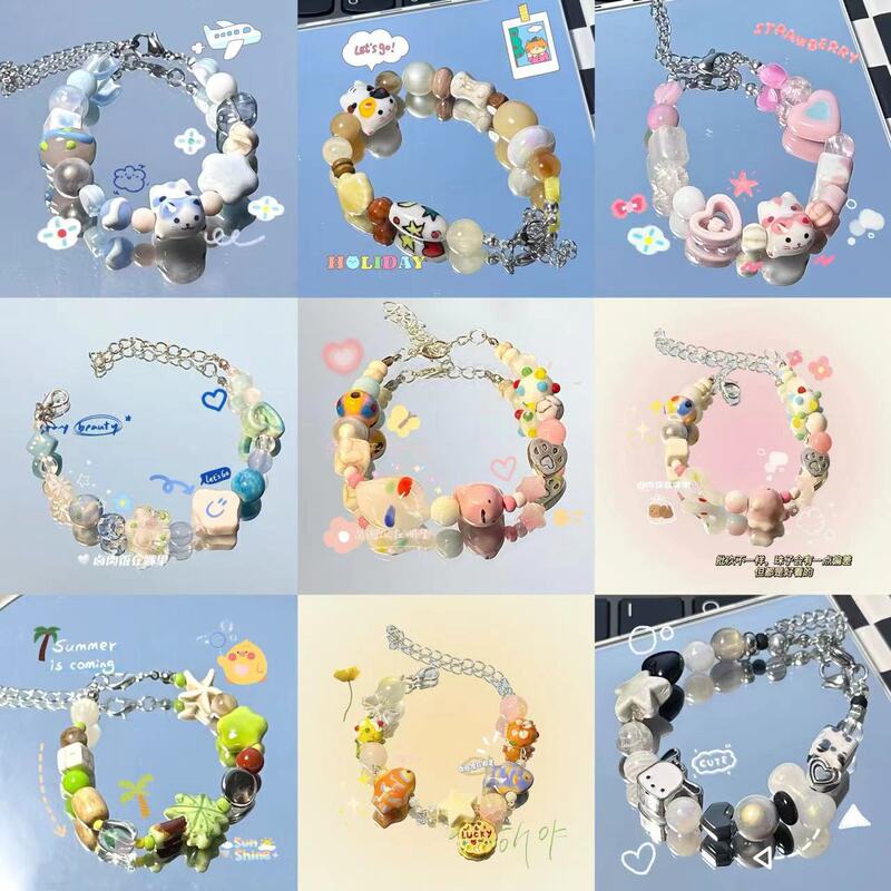 Apple Paradise White and High Color Value Small Fresh Color Beaded Bracelet Summer Candy Color Dopamine Accessories Women