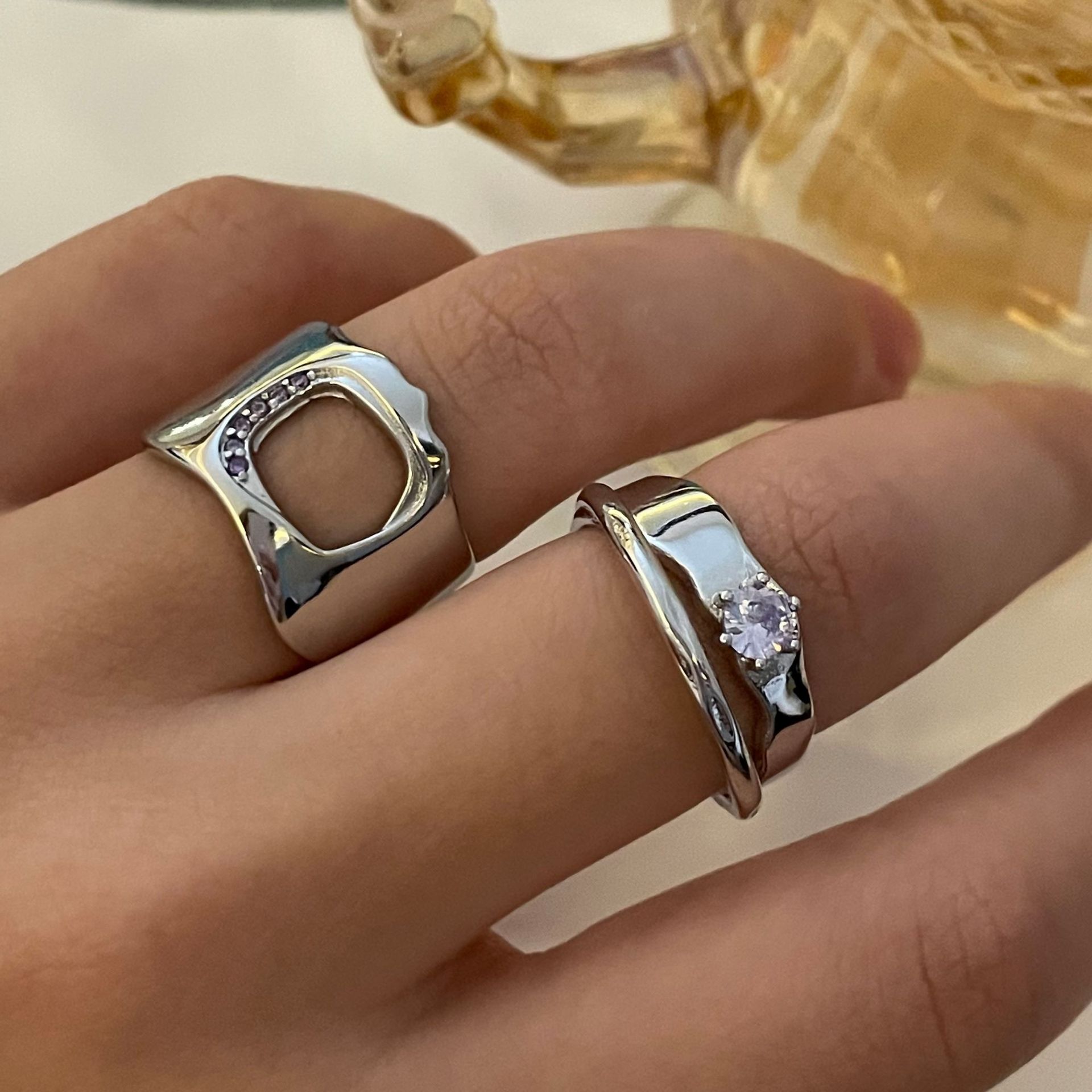 Simple Style New Irregular Double Fashion Hollow Ring display picture 3