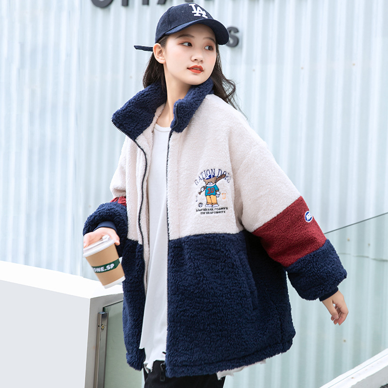 2615少女冬装外套加绒加厚初高中学生羊羔毛绒青少年秋冬棉服棉衣