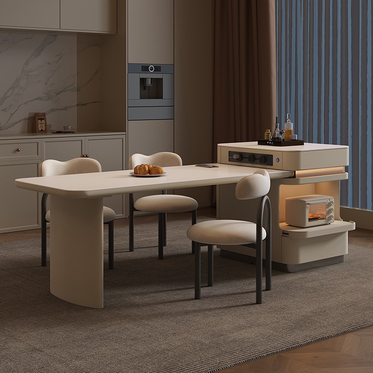 Mesa de comedor de la isla con cocina de inducción, placa de roca retráctil, hogar, lujo ligero, plataforma de guía central simple moderna, mesa de té de Kung Fu