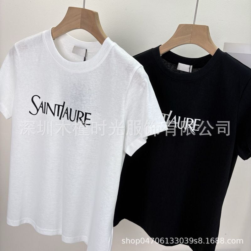 Nanyou Haute Couture 2026 Summer New Simple Versatile Ys Letter Flocked Print Cotton Short Sleeve T-Shirt Women's Top