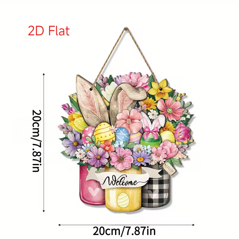 Colgante transfronterizo nuevos productos primavera flores conejo puerta lista fiesta en el hogar de Pascua puerta delantera bienvenida colgante de madera