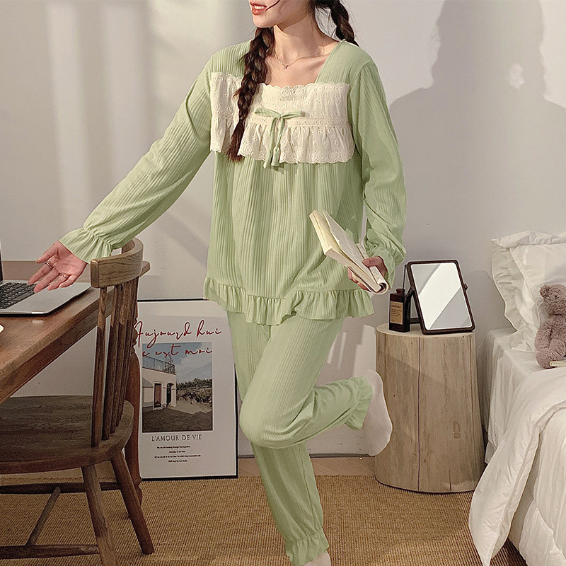 High-grade pajamas women's spring, autumn and winter long-sleeved trousers sweet casual small suit women's home wear two-piece suit