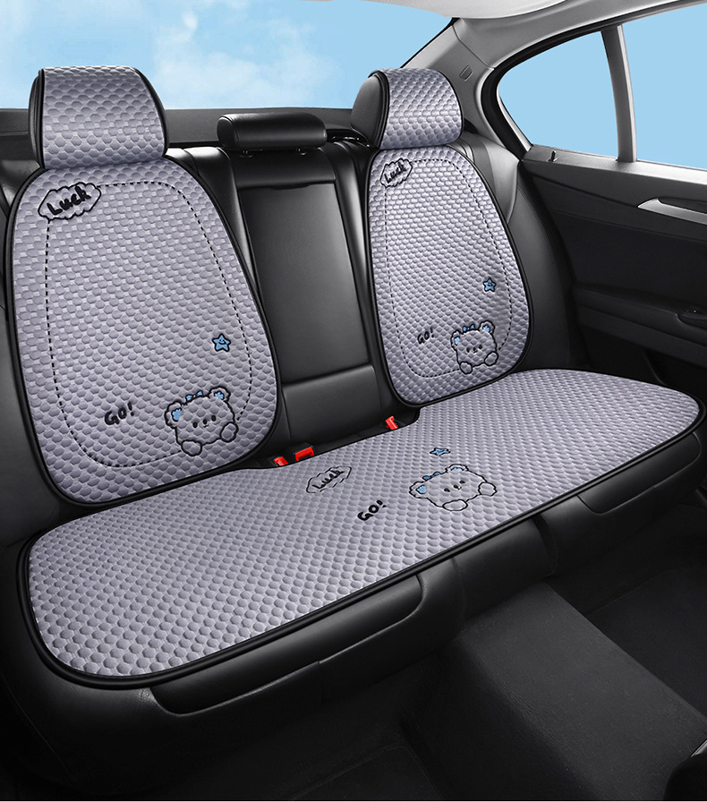 Cartoon Ice Silk Car Cushion Four Seasons Universal Breathable Half Pack Seat Cover Cute Female Car Interior Single Piece Cool Car Cushion