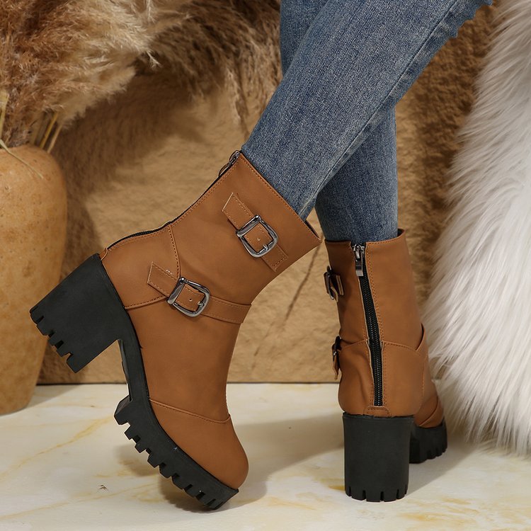 Big size thick heel boots women's autumn and winter fashion belt buckle explosive short boots cotton boots fashion boots_voghion.com