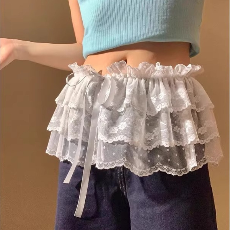 春夏バレエ風～レースカーテンレースレイヤードアーティファクト高級レースアップチュチュスカートダンスカジュアルジーンズスカート|undefined
