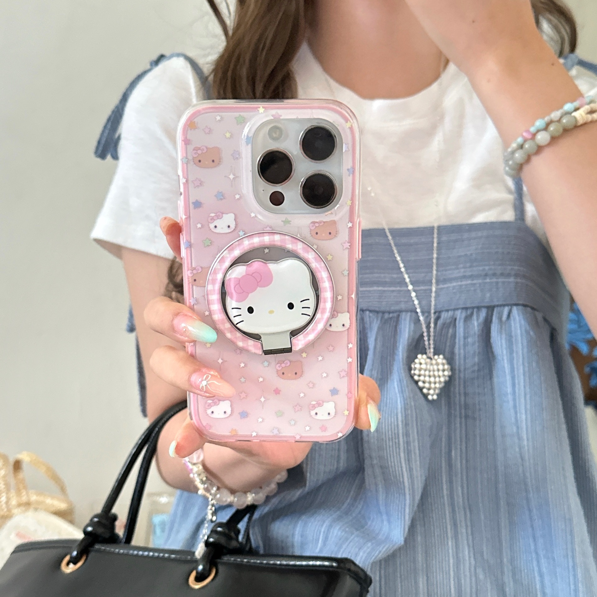 La base florece las estrellas KT cat para iPhone15/16 Apple 15ProMax funda para teléfono móvil 14 Girl Heart 16P