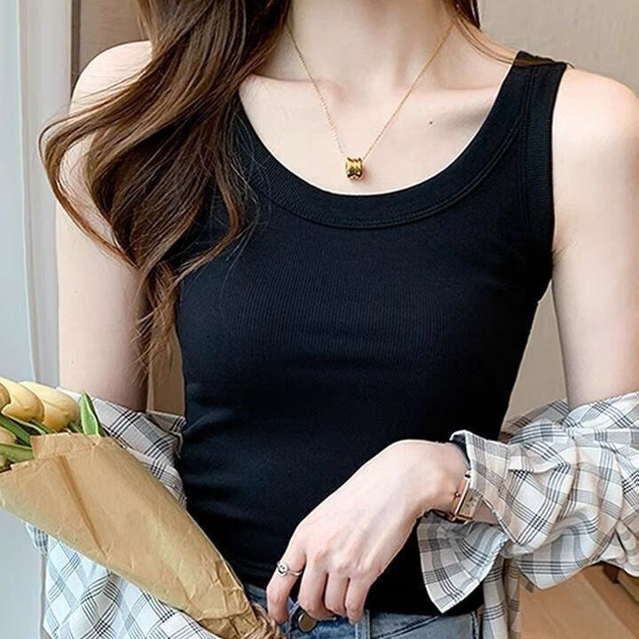 40.00 kg-85.00 kg Ice Silk Camisole Women's Summer Outer Wear Inner Base Shirt Threaded plus size Slim-fit Sleeveless Thin Top