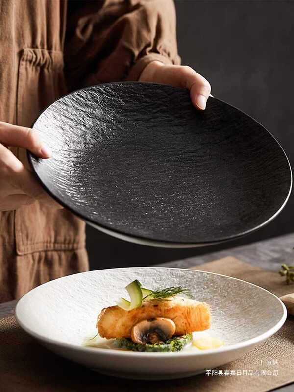 Japanese-Style Deep Dish Ceramic Creative Black Household Dish Plate Light Luxury Soup Plate Tableware Plate-Like Dinner Plate Underglaze Color