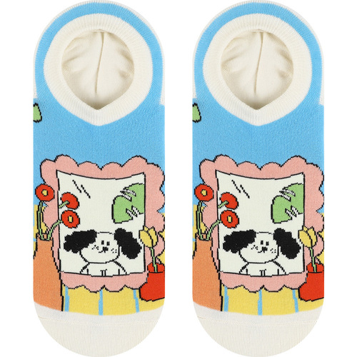 Women's cute cartoon boat socks that don't fall off, women's summer thin breathable non-slip invisible socks for students, casual cotton socks